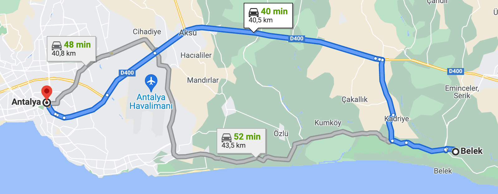 Wie weit ist Belek von Antalya entfernt?