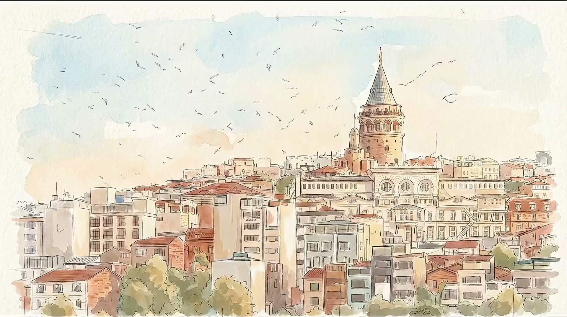 Istanbul Galata Tower Watercolor