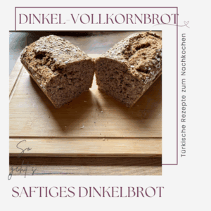 Auf einem hölzernen schneidebrett liegt ein laib in scheiben geschnittenes dinkel vollkornbrot.
